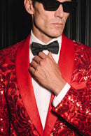Men's Exquisite Shawl Lapel Floral Sequin Red Tuxedo