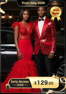 Men's Exquisite Shawl Lapel Floral Sequin Red Tuxedo