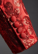 Men's Exquisite Shawl Lapel Floral Sequin Red Tuxedo