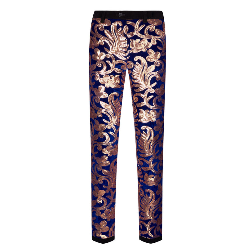 Men's Shiny Luxury Embroidery Pants Gold Blue