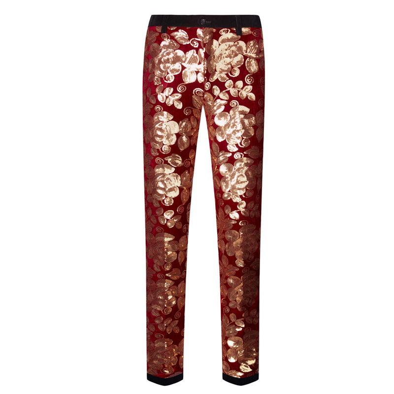 Men's Shiny Luxury Embroidery Pants Gold Red