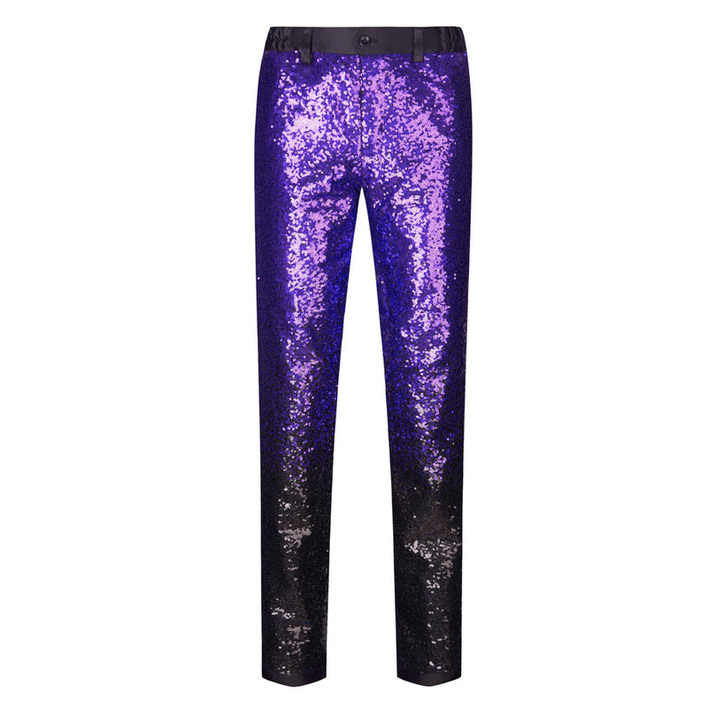 Men's Shiny Luxury Embroidery Pants Purple Black