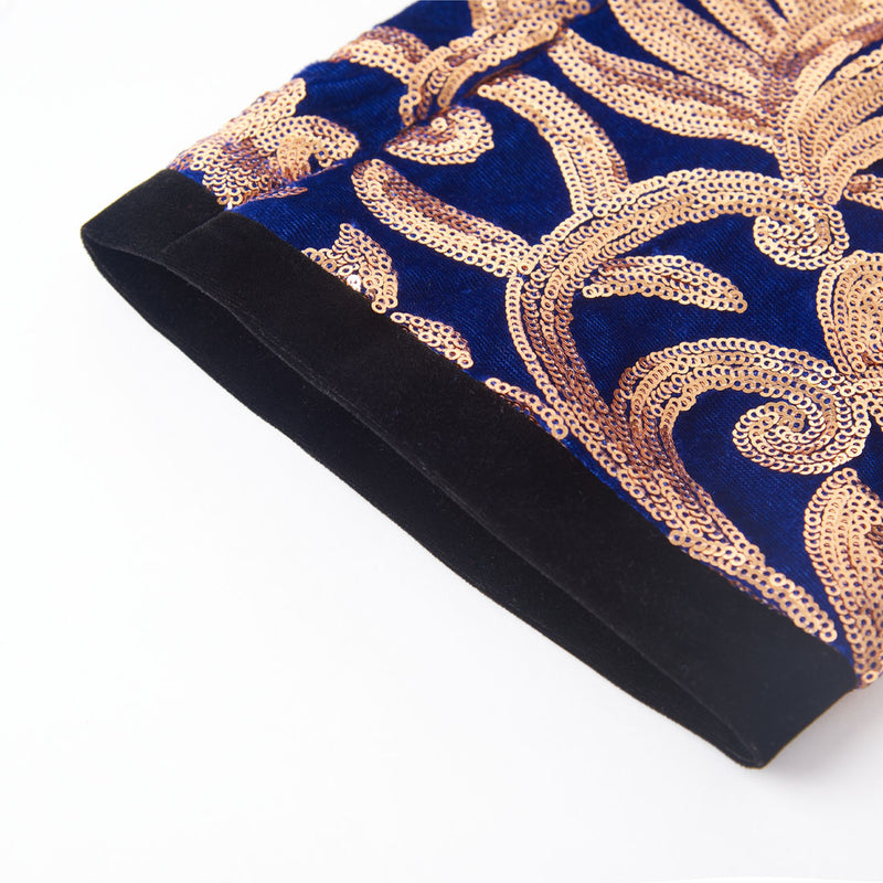 Men's Shiny Luxury Embroidery Pants Gold Blue