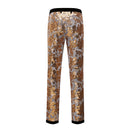 Pantalon homme brillant brodé de luxe gris doré