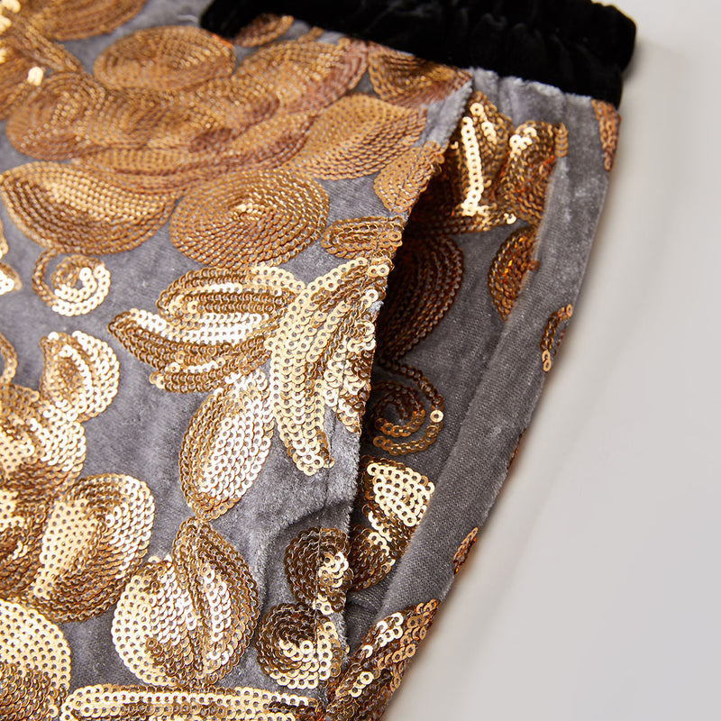 Men's Shiny Luxury Embroidery Pants Gold Grey