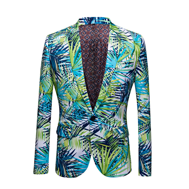 tropical palm pattern suit details