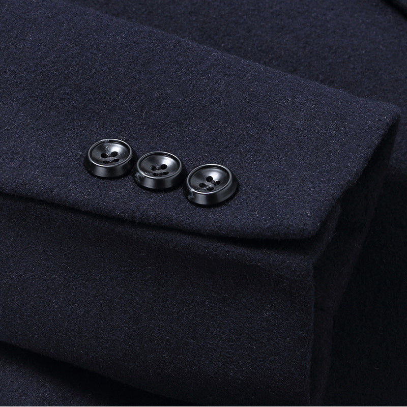 Men's Slim Fit Woolen Coat with Detachable Wool Scarf Navy Blue Only Jacket