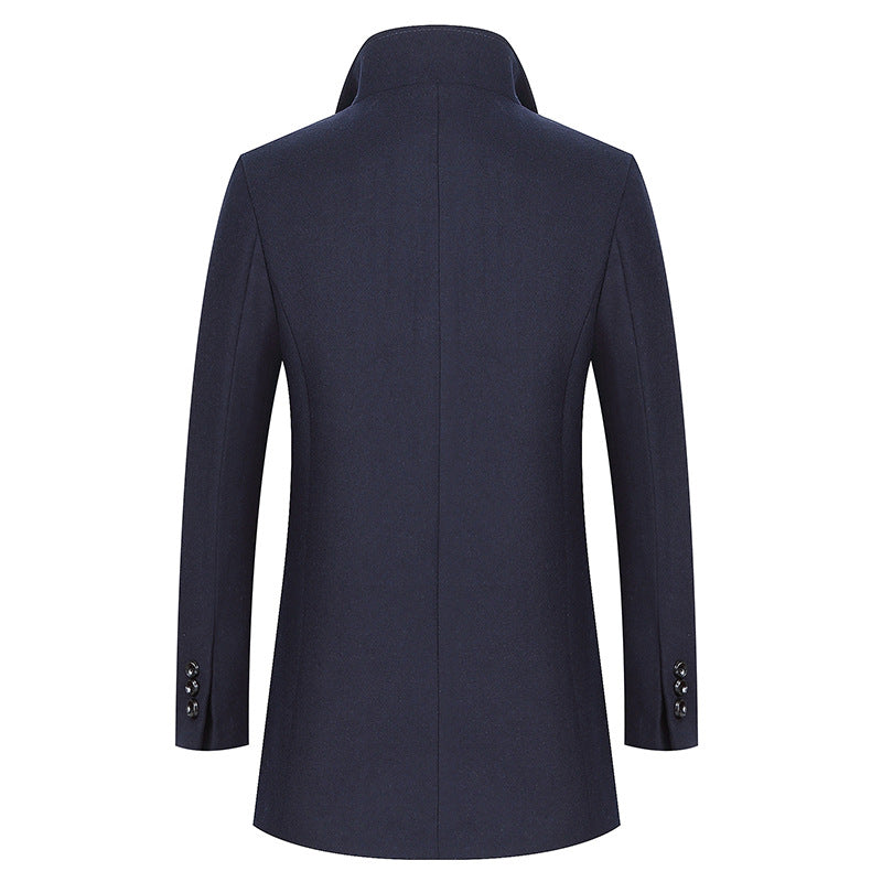 Men's Slim Fit Woolen Coat with Detachable Wool Scarf Navy Blue Only Jacket