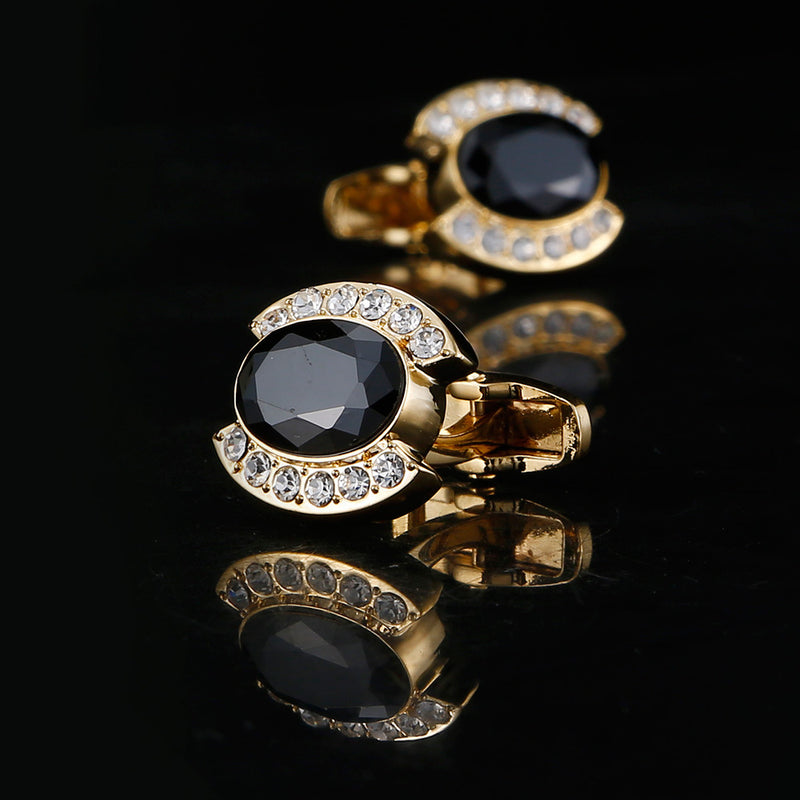 Black Diamond Gold French Full Diamond Craft Cufflinks - www.tuxedoaction.com