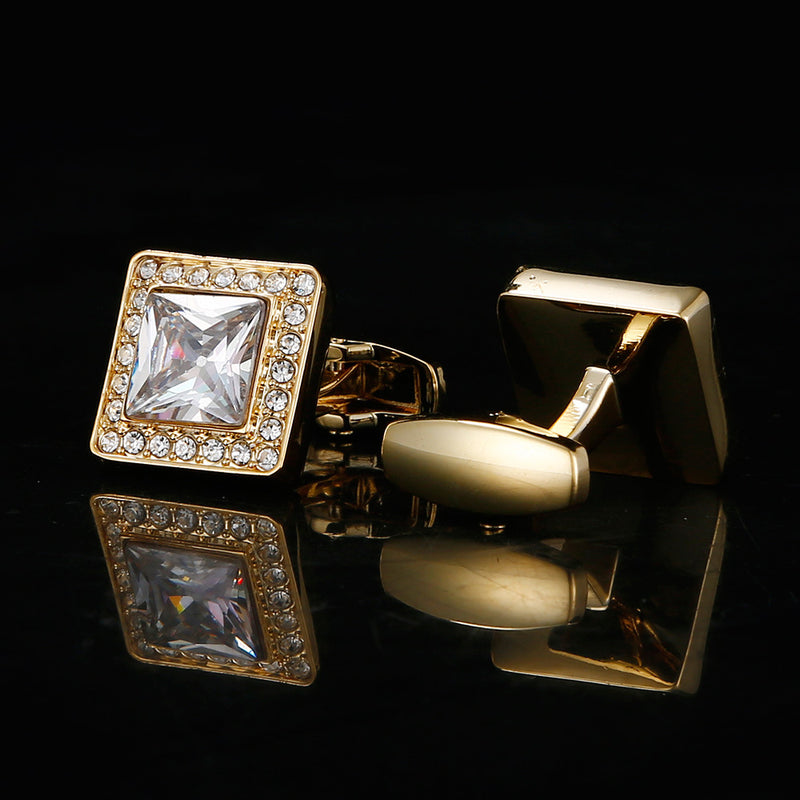 Gold Square Zirconia Full Diamond Crystal Cufflinks - www.tuxedoaction.com