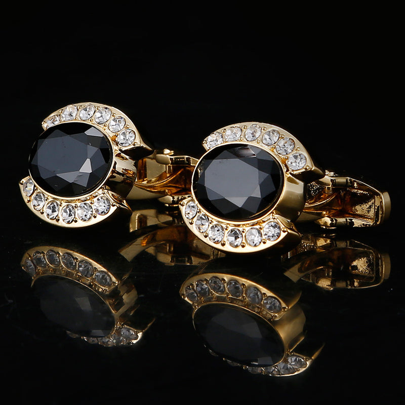Black Diamond Gold French Full Diamond Craft Cufflinks - www.tuxedoaction.com