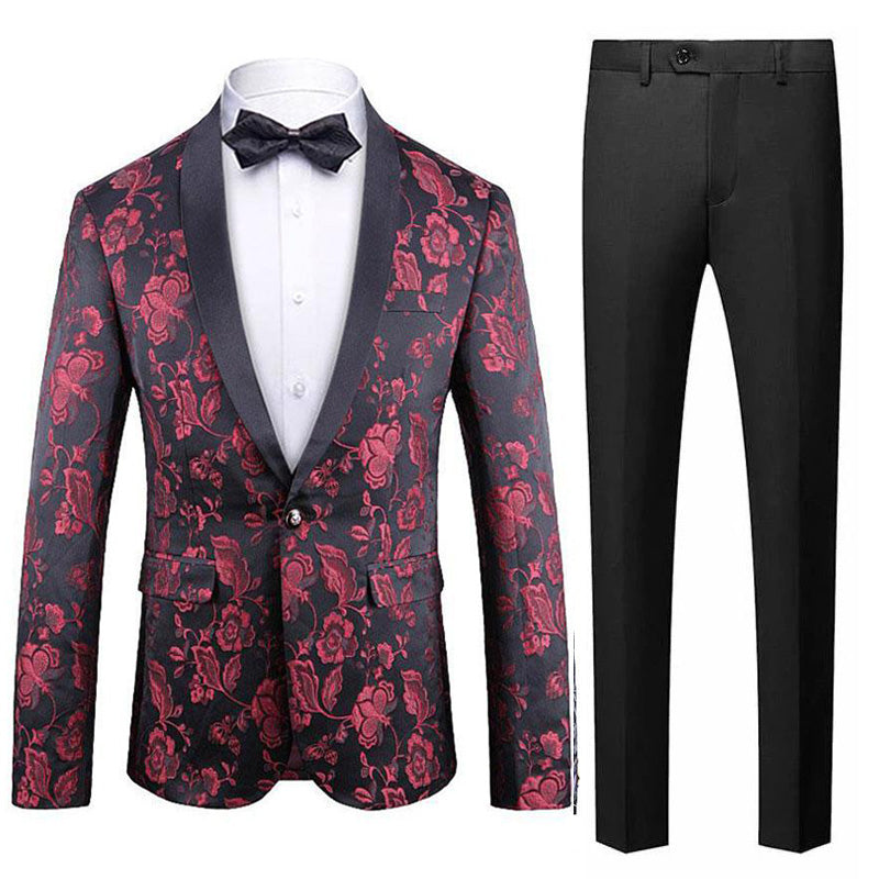 Men's Slim Fit Luxury Jacquard Dinner Jacket Red