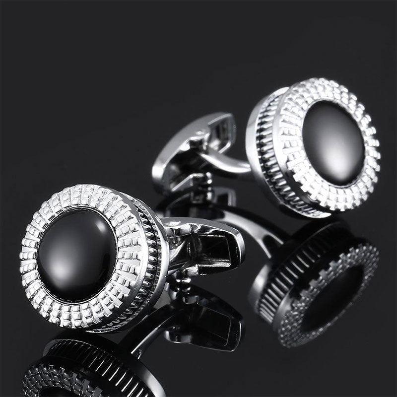 Round Silver And Black Two-Tone Cufflinks - www.tuxedoaction.com