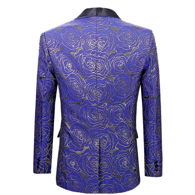 Men's Slim Fit Rose Embroidery Dinner Jacket Purple Only Jacket