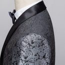 Silver jacquard  Black Suit details