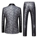 Silver jacquard  Black Suit back