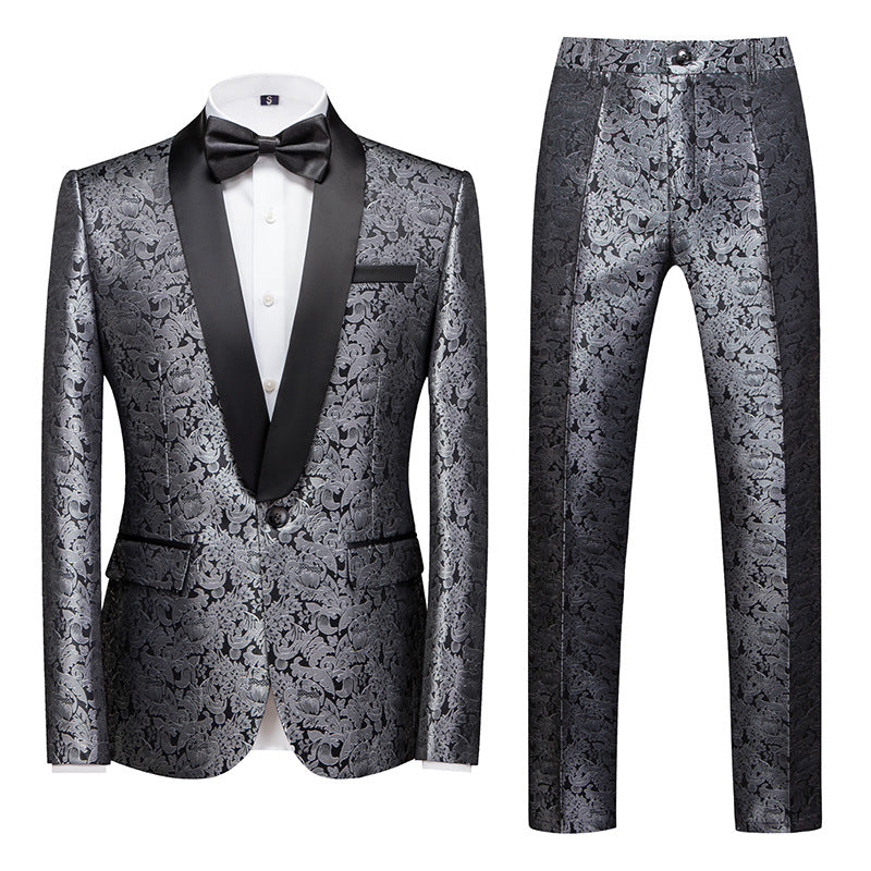 Silver jacquard  Black Suit
