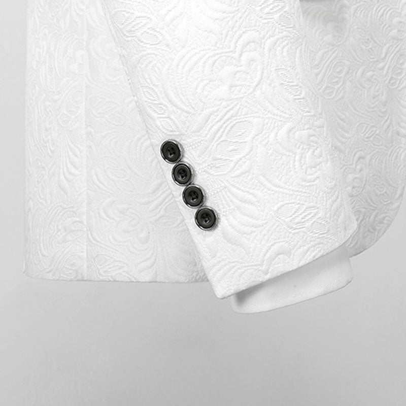 Jacquard Floral White Suit details - 4