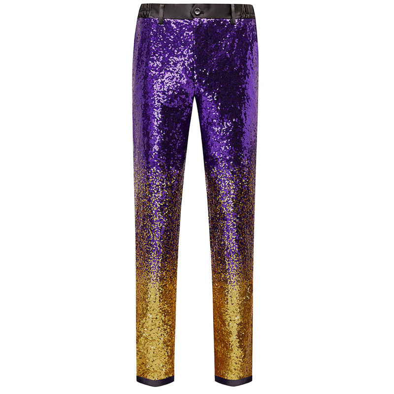 Men's Shiny Luxury Embroidery Pants Purple Gold