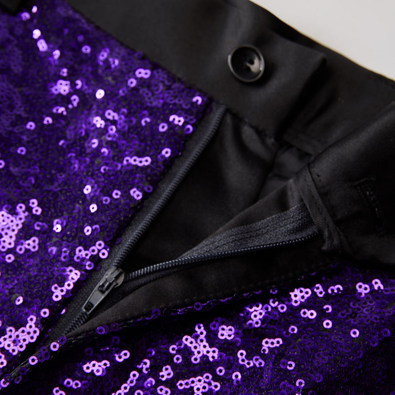 Men's Shiny Luxury Embroidery Pants Purple Gold