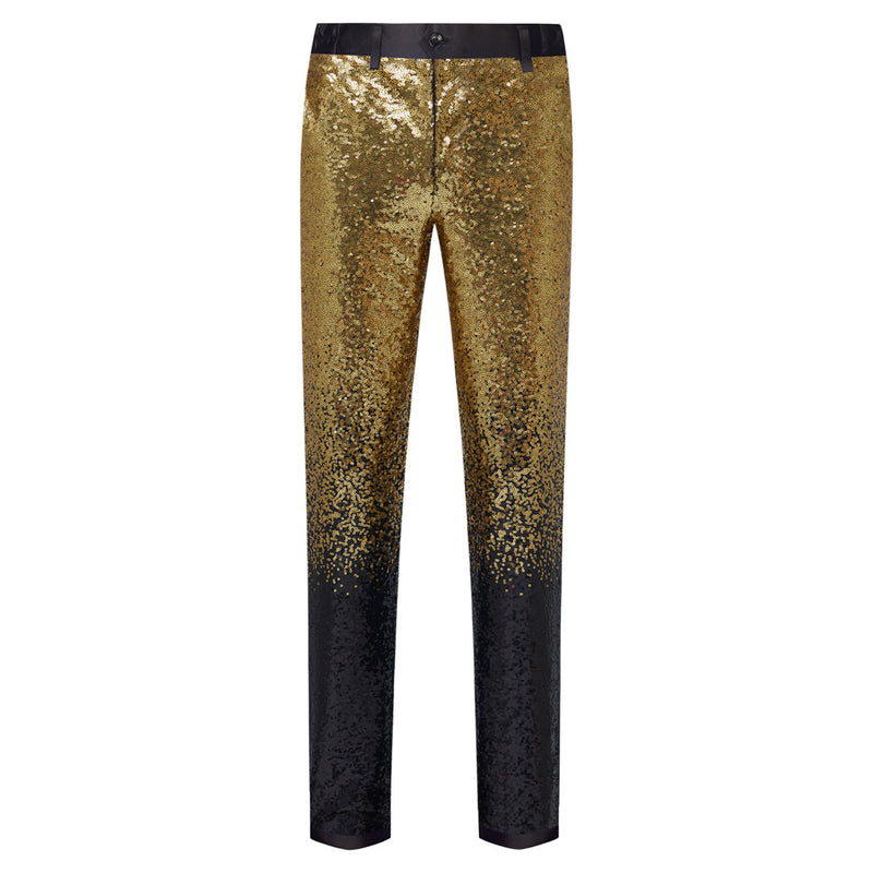 Men's Shiny Luxury Embroidery Pants Gold Black