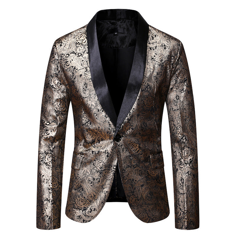 Men's Metallic Rose Print Tuxedo Gold