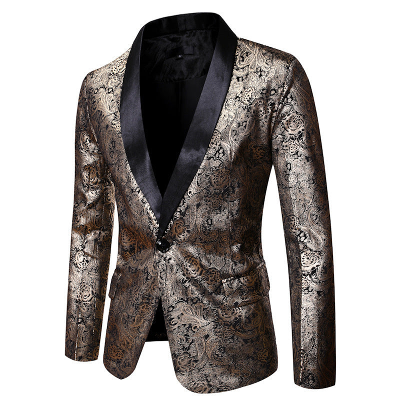 Men's Metallic Rose Print Tuxedo Gold