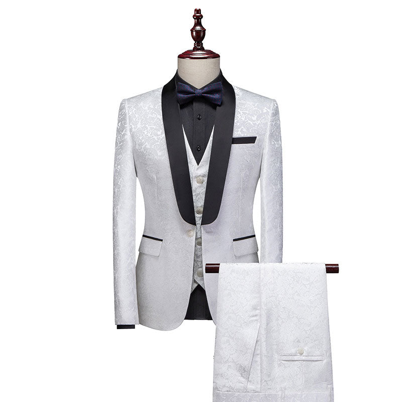 Men's Shawl Collar Floral Suit Three-piece Party Dinner Dress - www.tuxedoaction.com