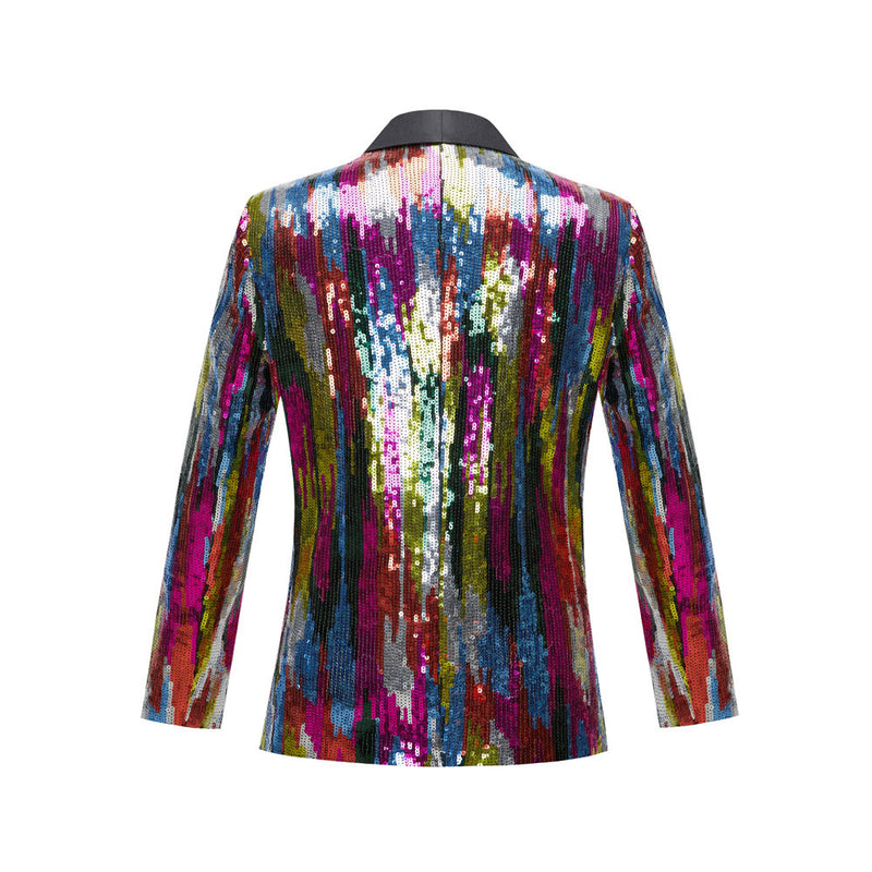 Men's Full Sequin Embroidered Pinstripe Rainbow Tuxedo Jacket