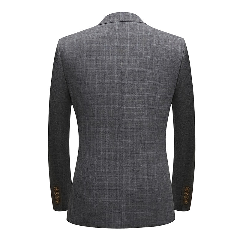 Men's 3-Piece Checkered Grey Two Button Grey Suit