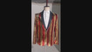 Traje reversible de hombre con lentejuelas doradas y rojas a rayas