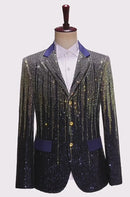 Men's Gold Sequin Tassel Navy Blue Dinner Jacket for Stage