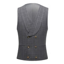 Traje gris de tres piezas a cuadros con dos botones para hombre