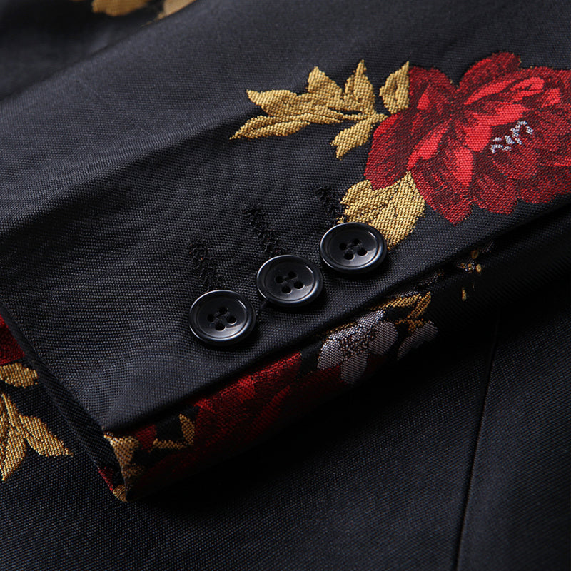  Flower Embroided Black Suit details - 4