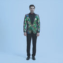 Men's Full Sequin Teal Green Tuxedo with Gold Olive Leaf Patterns