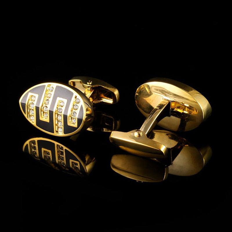 Oval Diamond-set Gold French Cufflinks - www.tuxedoaction.com