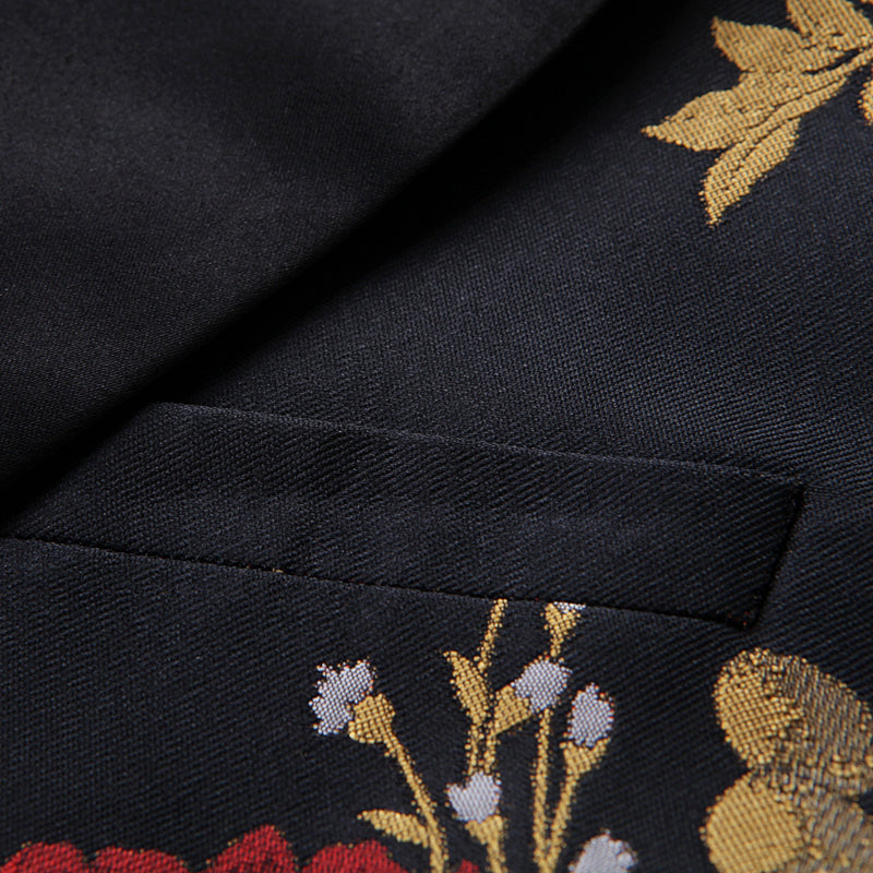  Flower Embroided Black Suit details