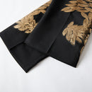Men's 2-Piece Sequin Golden Leaves Embroidery Tuxedo