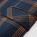 Men's 3-Piece Brown Plaid Design Navy Blue Suit