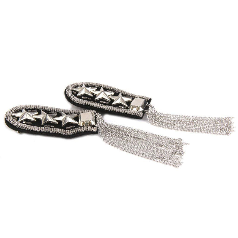 Epaulet Shoulder,Shoulder Boards Badge, 1 Pair Star Tassel Link Chain Gold & Silver