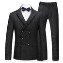 Men's 3-Piece Suits Floral Printed Two Button Black
