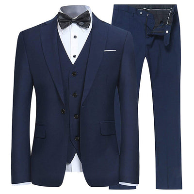 Men's 3-Piece Classic One Button Navy Blue Suit