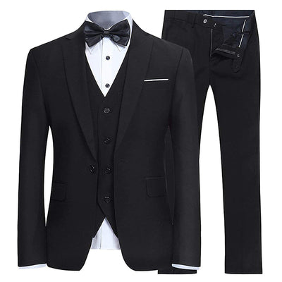 Men's 3-Piece Classic One Button Black Tuxedo