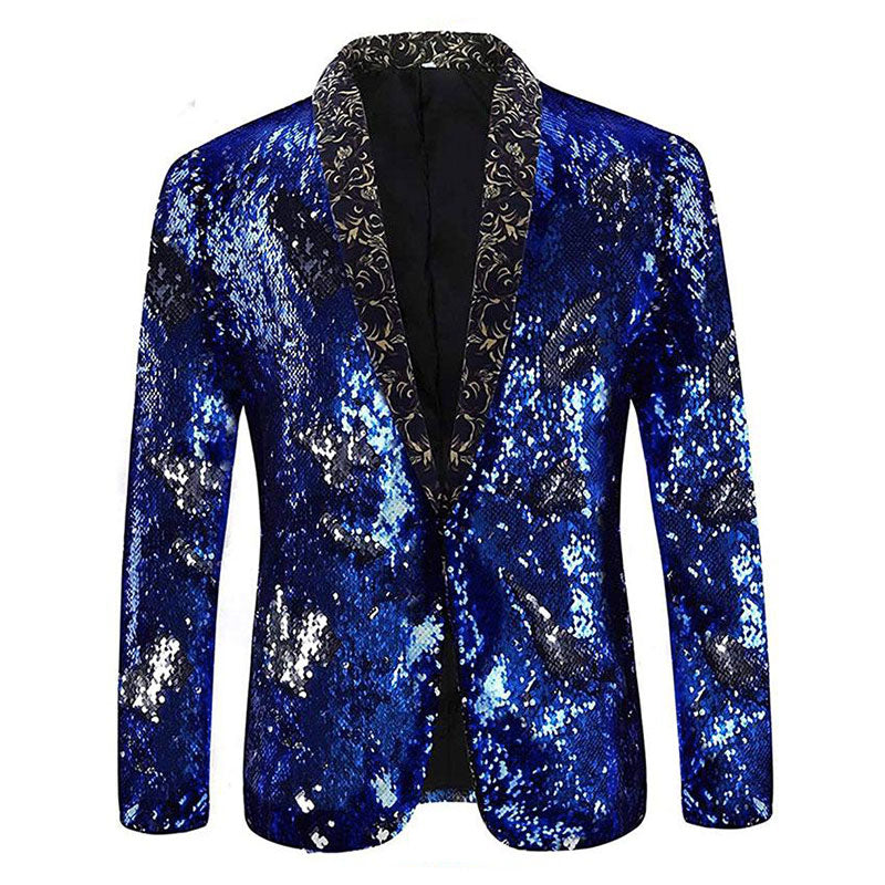 Men's Mystery Two-Tone Sequins Shawl Collar Tuxedo Navy-Black - www.tuxedoaction.com