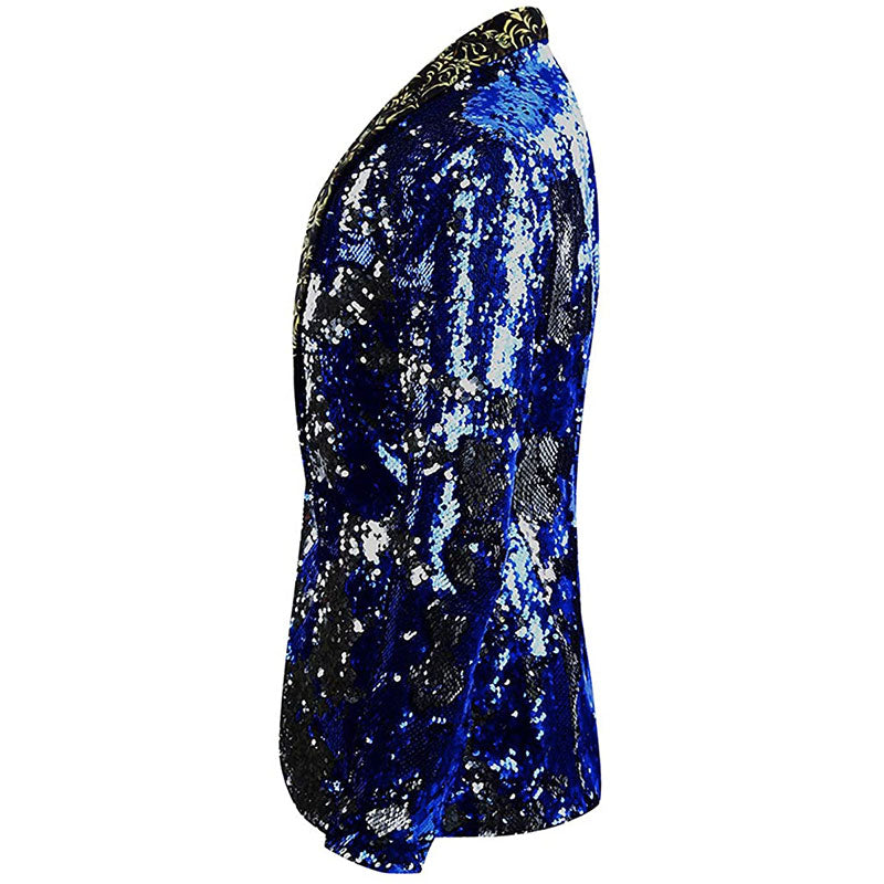 Men's Mystery Two-Tone Sequins Shawl Collar Tuxedo Navy-Black - www.tuxedoaction.com