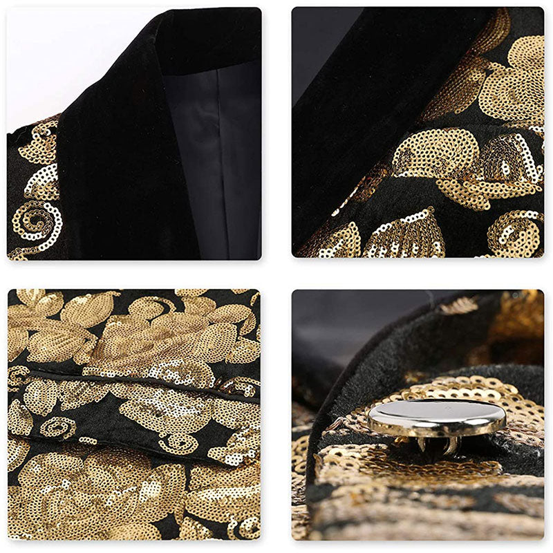 Men's Luxury Velvet Gold Embroidered Tuxedo Black - www.tuxedoaction.com