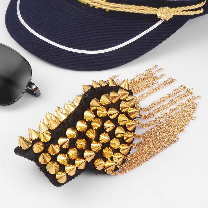 Pair of Rivet Tassel Chain Epaulet Fashion Shoulder Boards Badge Gold