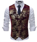 Men's Metallic Printed Vest Red-Gold - www.tuxedoaction.com