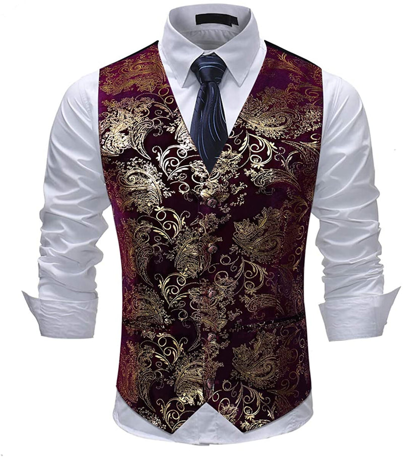 Men's Metallic Printed Vest Red-Gold Men's Metallic Printed Vest Red-Gold