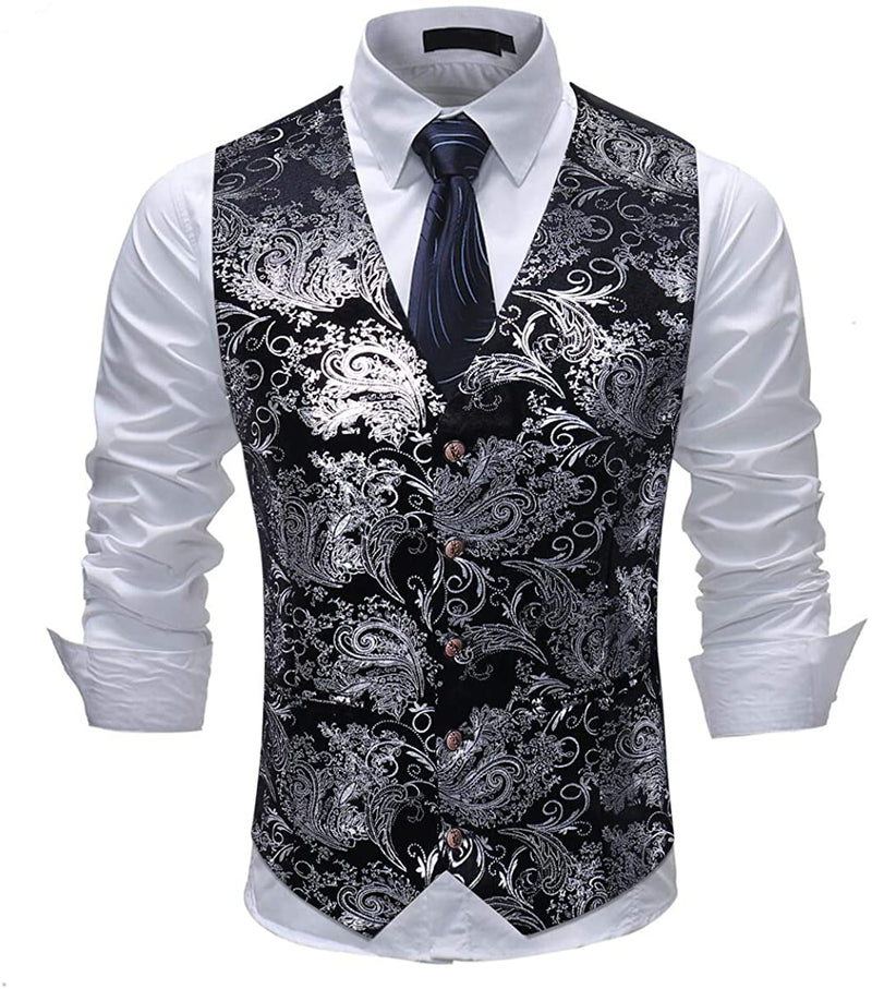 Men's Metallic Printed Vest Black - www.tuxedoaction.com